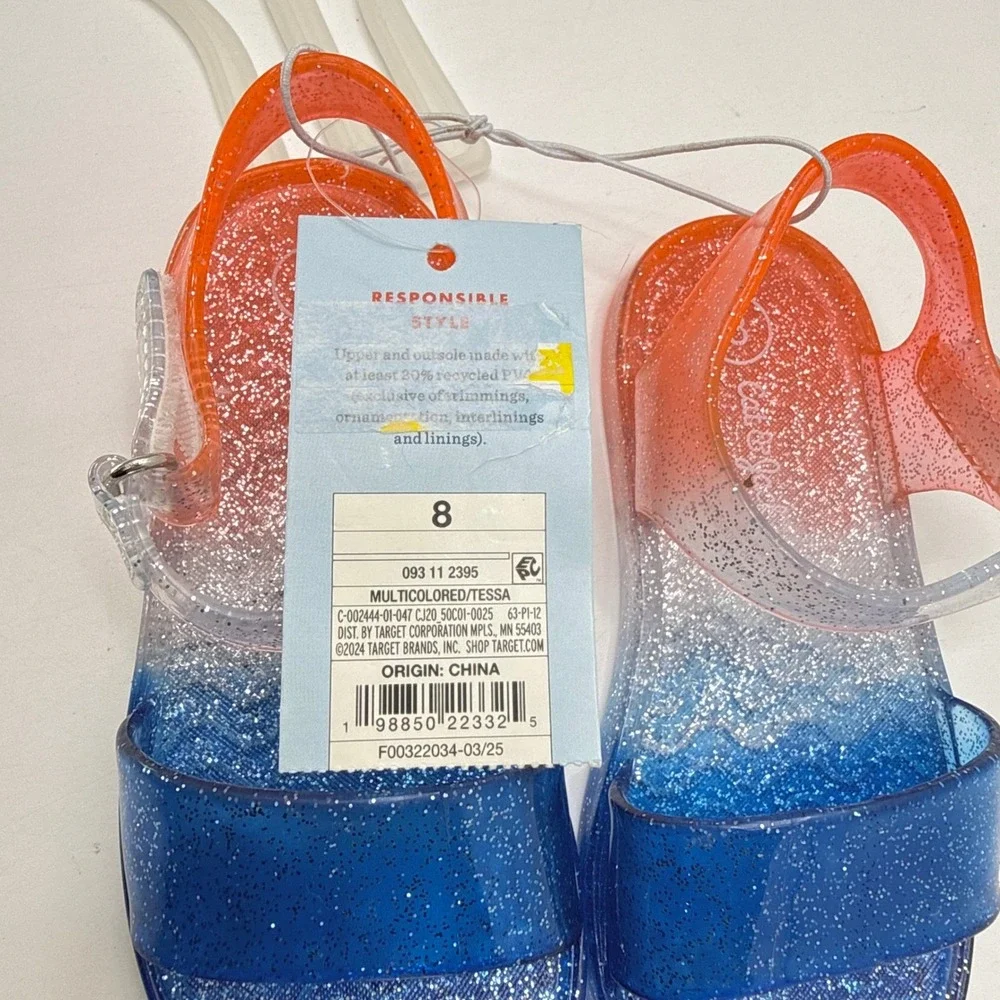 NWT Cat &‎ Jack Tessa Toddler Girls Glitter Jelly Sandals Orange Blue Size 8